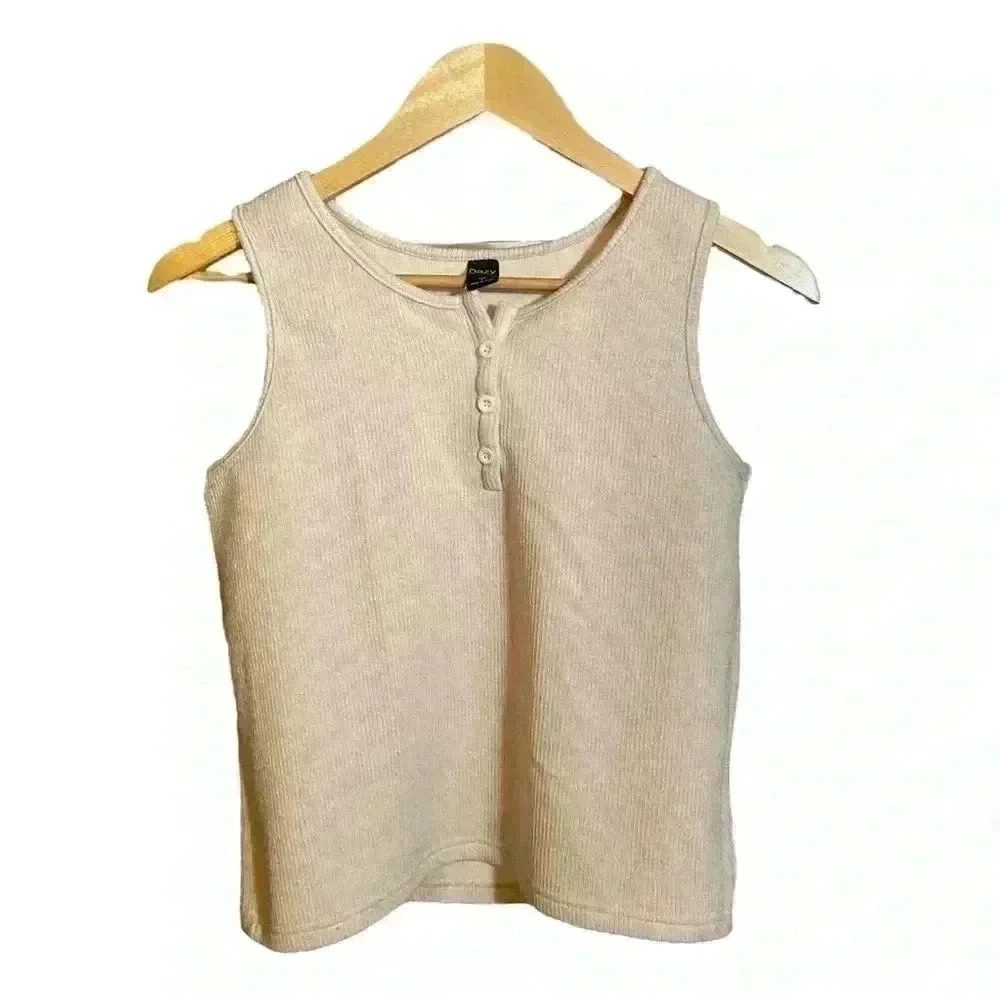 Dazy Button-Top Tank Top Off-White Cream Color Size S